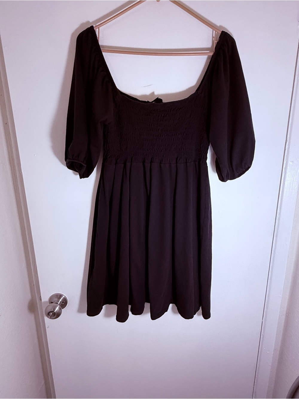 J. Crew Black Puff-Sleeve Smocked Mini Dress